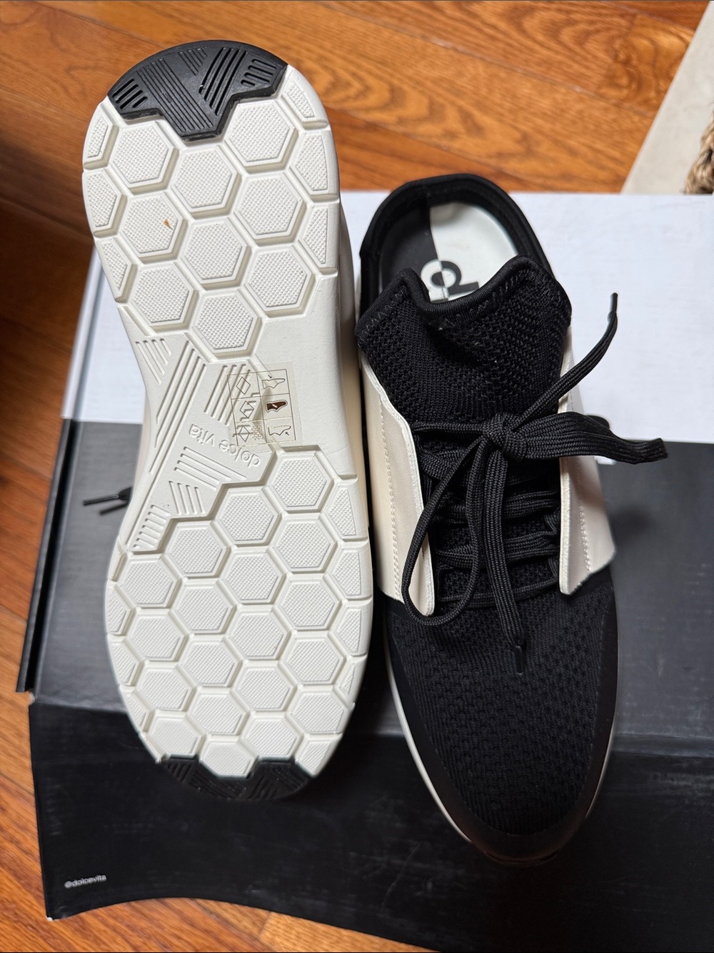 Dolce Vita Black and White Knit Slip-On Mules